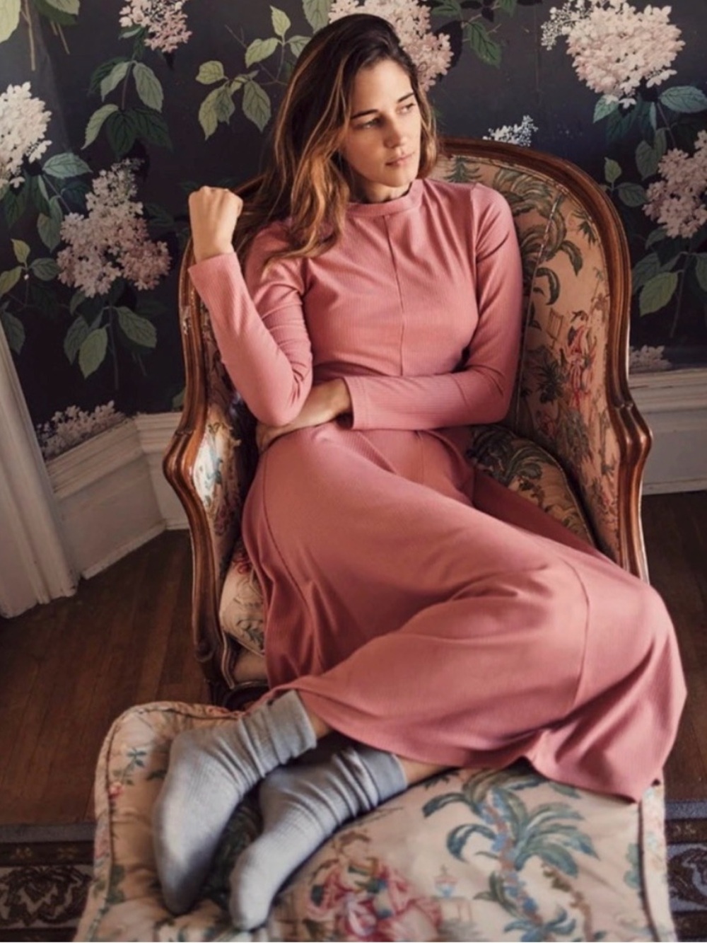 Christy Dawn Bowie Ribbed Maxi Dress Mauve Pink XS Elegant Minimalist Timeless